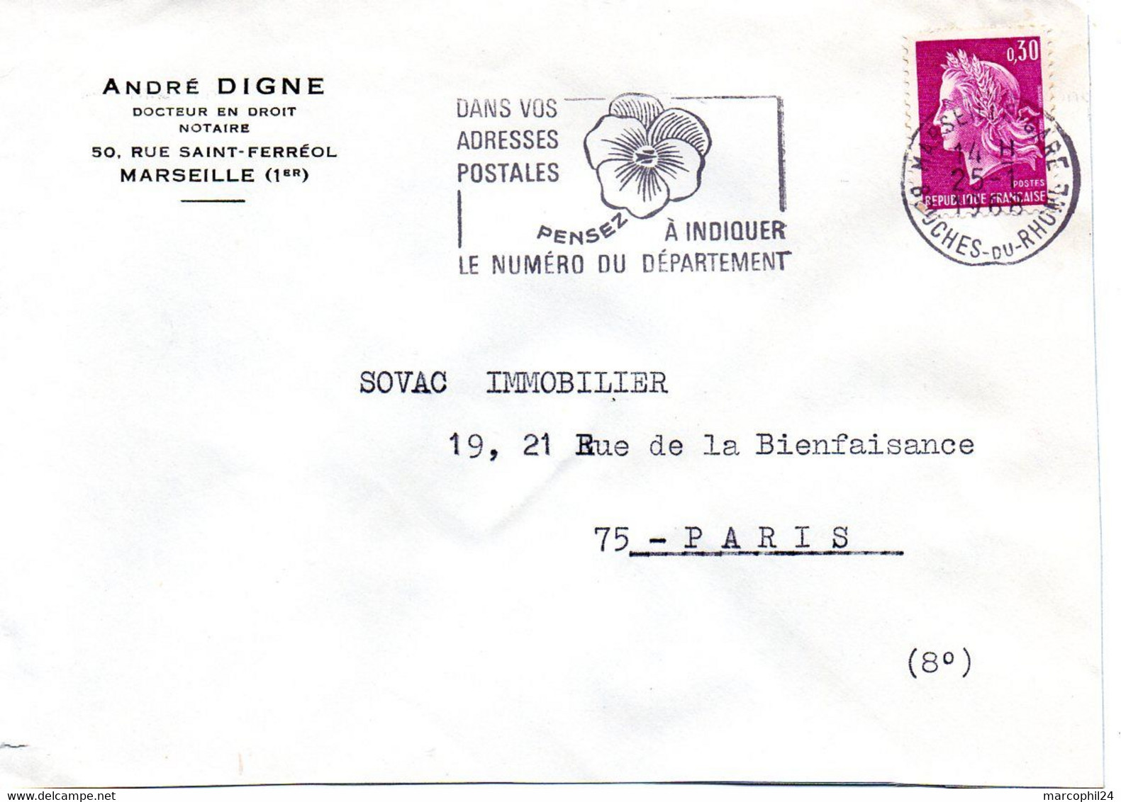 BOUCHES Du RHONE - Dépt N° 13 = MARSEILLE GARE 1968 = FLAMME Non Codée = SECAP 'PENSEZ à INDIQUER NUMERO DEPARTEMENT - Zipcode