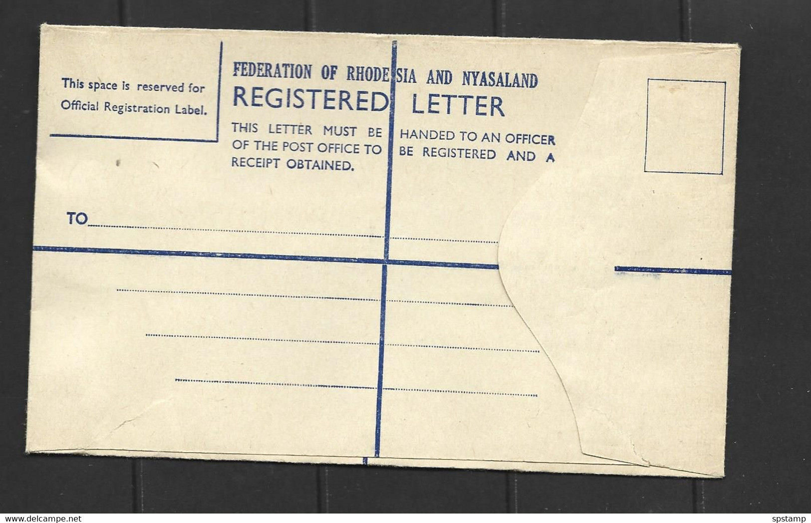 Rhodesia & Nyasaland 1950's Blue Registered Envelope Reprinted Without QEII Vignette Or Value Fine Unused - Rhodésie & Nyasaland (1954-1963)