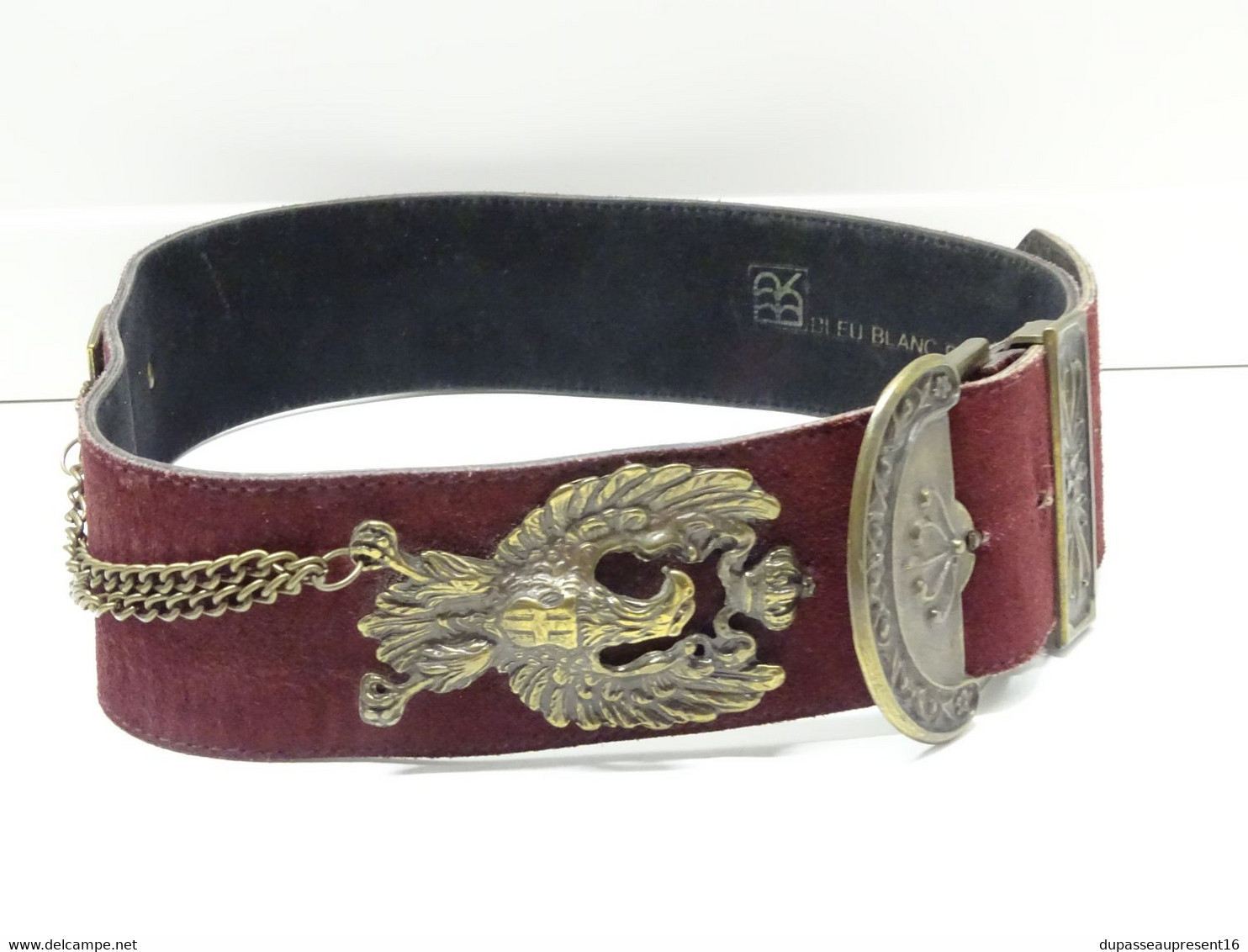 * CEINTURE FANTAISIE BLEU BLANC ROUGE COLLECTION VINTAGE XXe avec AIGLE LAITON  E