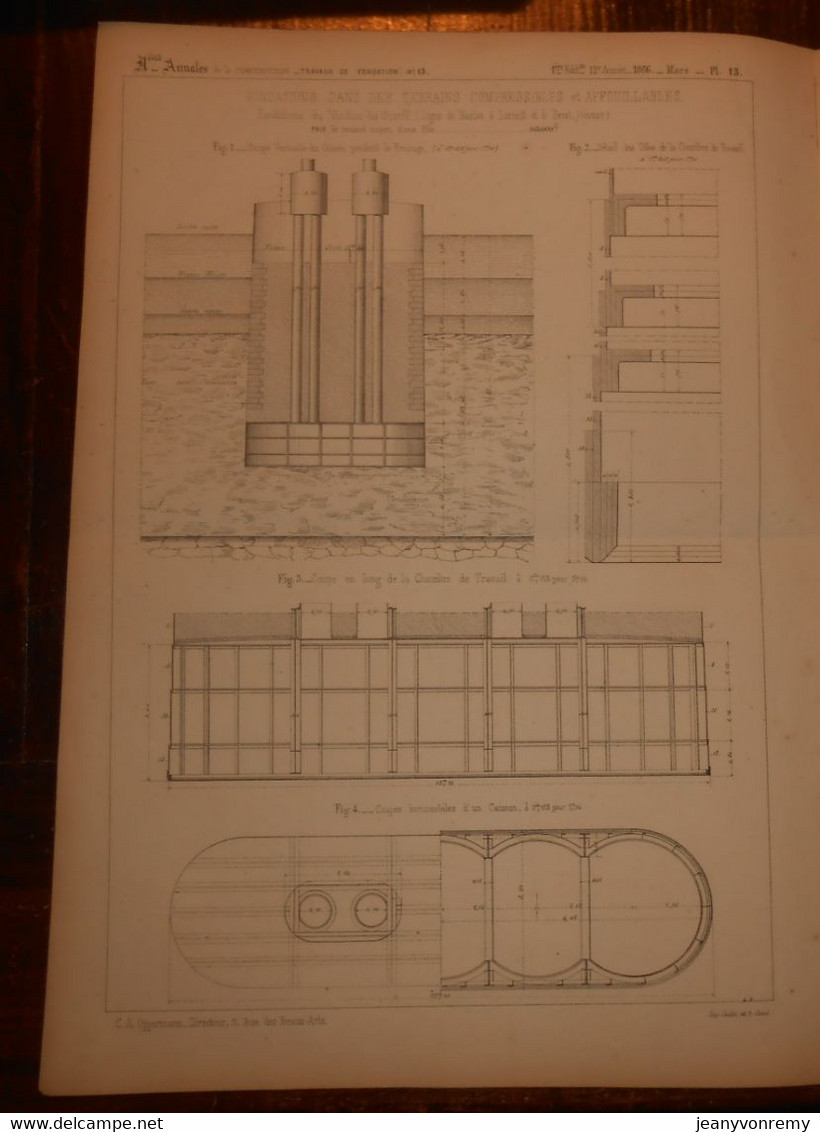 Plan De Fondations Dans Des Terrains Compressibles Et Affouillables. Fondations Du Viaduc Du Scorff. 1866. - Travaux Publics