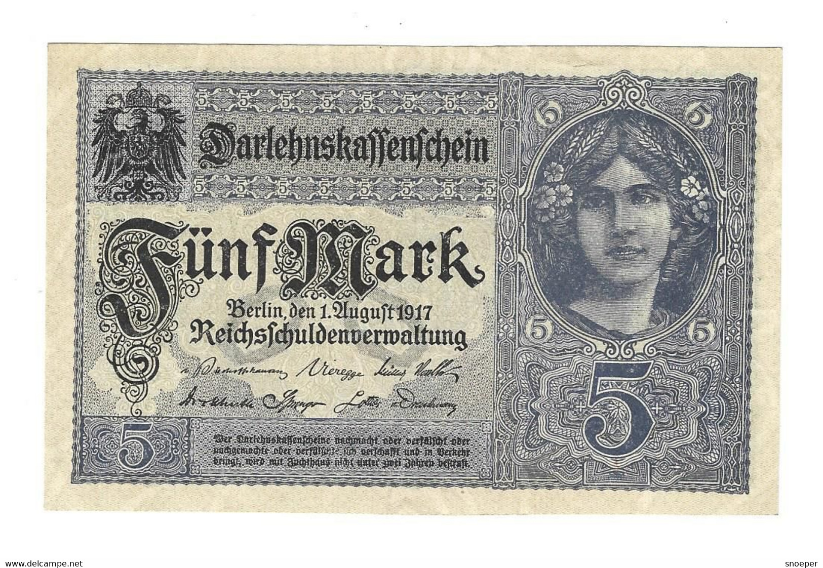 *Berlin 5 Mark  1/8/1917  56b  Unc - 5 Mark