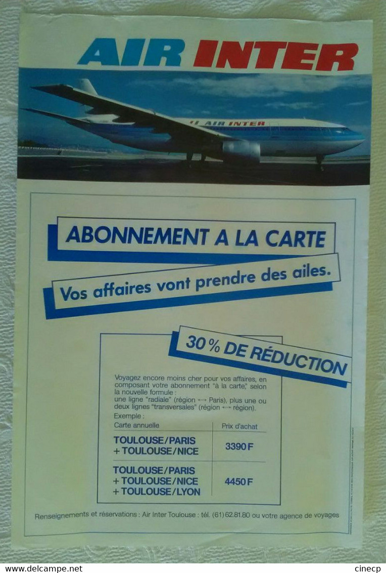 AFFICHE ORIGINALE ANCIENNE PUBLICITAIRE AIR INTER TOULOUSE AVIATION AVION - Carteles