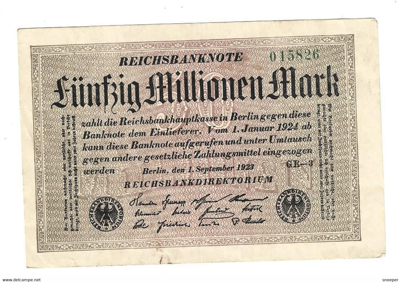 *Berlin 50 Milionen Mark 1/7/1923    109b - 50 Millionen Mark