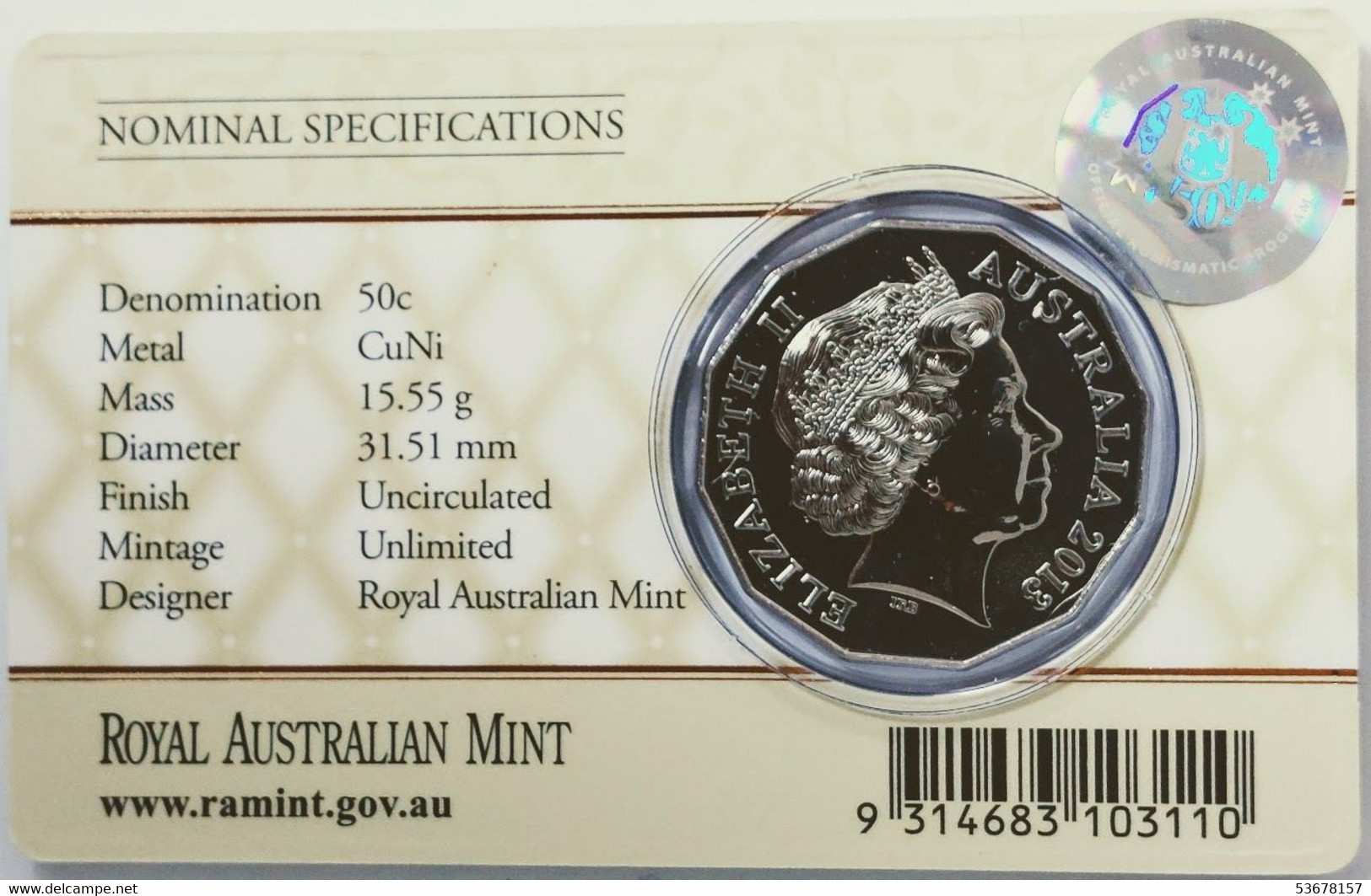 Australia - 50 Cents, 2013,  Firstborn Baby Of The Duke And Duchess Of Cambridge, Unc, KM# 2146 (In Card) - Colecciones