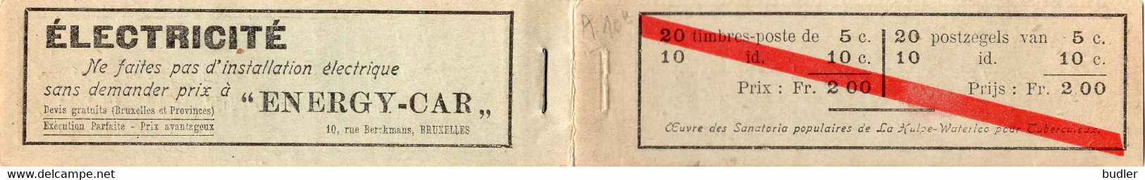 BELGIË / BELGIQUE :1914: OBP.Carnet A10b : Postzegelboekje “ENERGY-CAR” : ELECTRICITEIT,VERWARMING,MOTOREN,ÉLECTRICITÉ, - 1907-1941 Anciens [A]