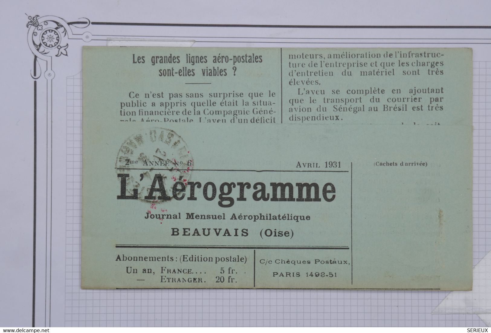 AU16 FRANCE  L AEROGRAMME DE BEAUVAIS N° 6  1931   +POUR CASABLANCA  MAROC ++PLAISANT+ ++++PAS SI  COURANT - 1960-.... Storia Postale