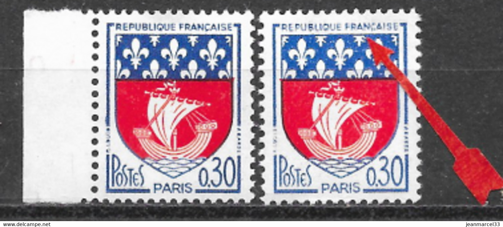 Variétè Du 0,30 Blason De Paris ( Neufs Sans Charnière ) N° 1354B 3e Fleuron Crocheté Variété Constante - Usati
