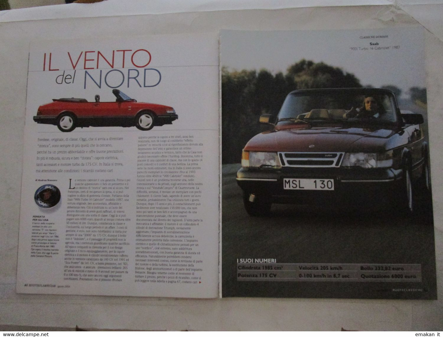 # ARTICOLO / CLIPPING SAAB 900 TURBO CABRIOLET - First Editions