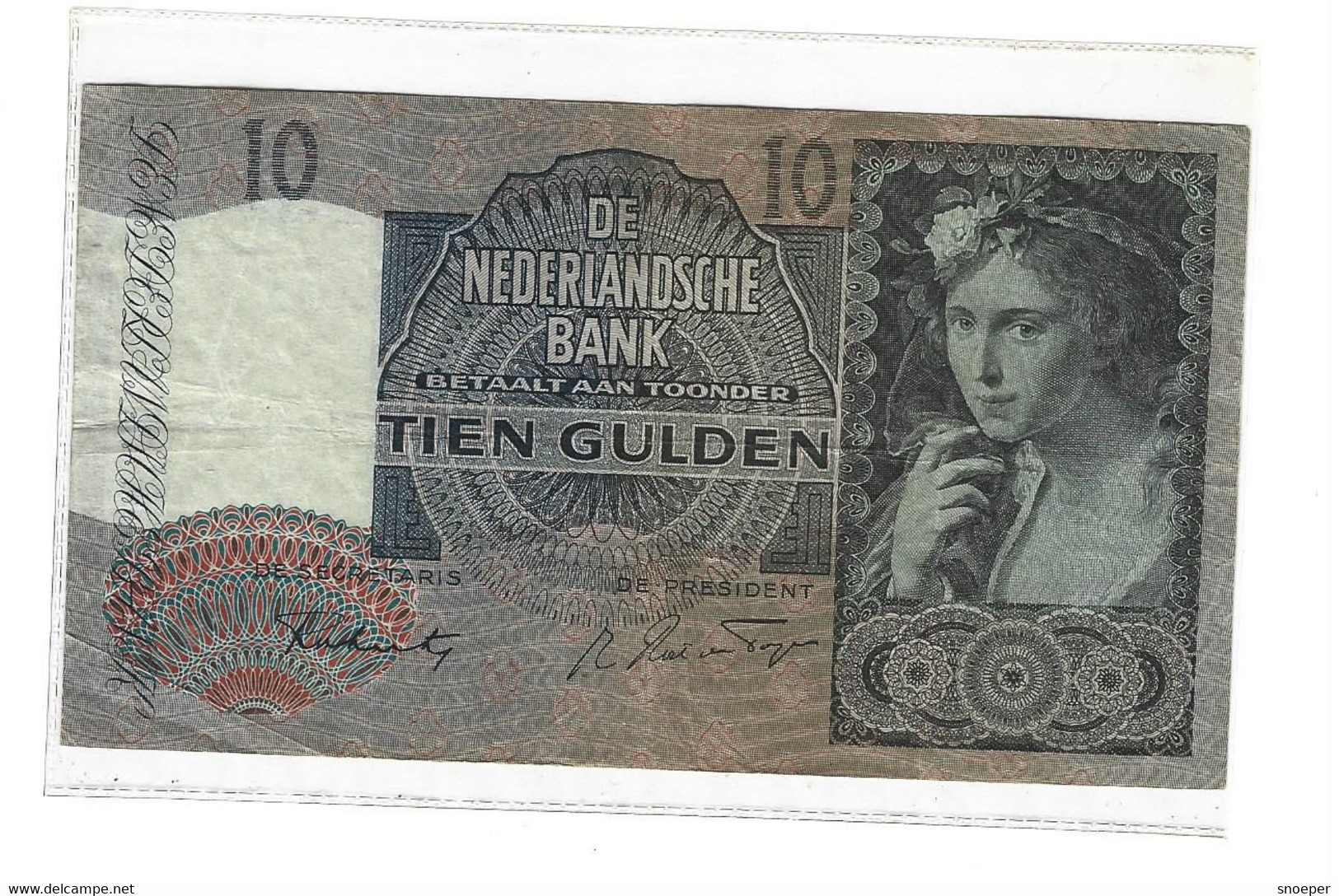 * NETHERLANDS 10 GULDEN 1942   55b - 5 Florín Holandés (gulden)