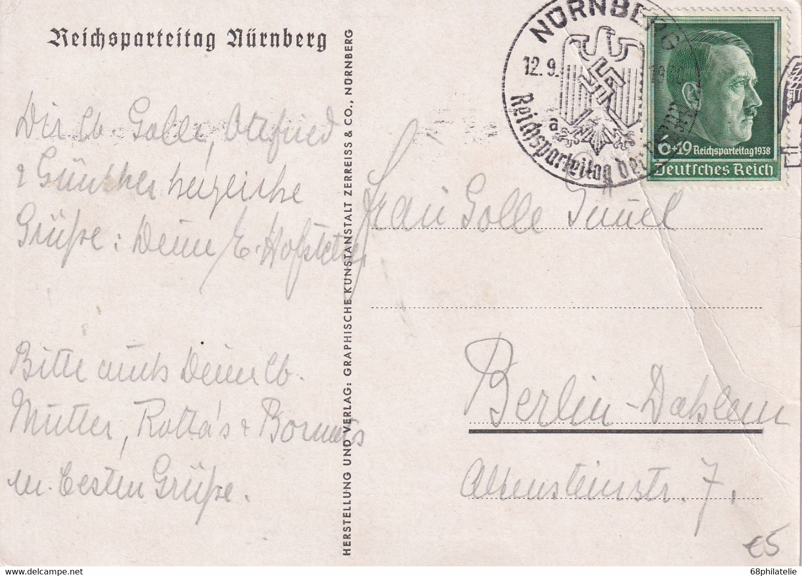 ALLEMAGNE 1938 CARTE D E NÜRNBERG - Cartas & Documentos