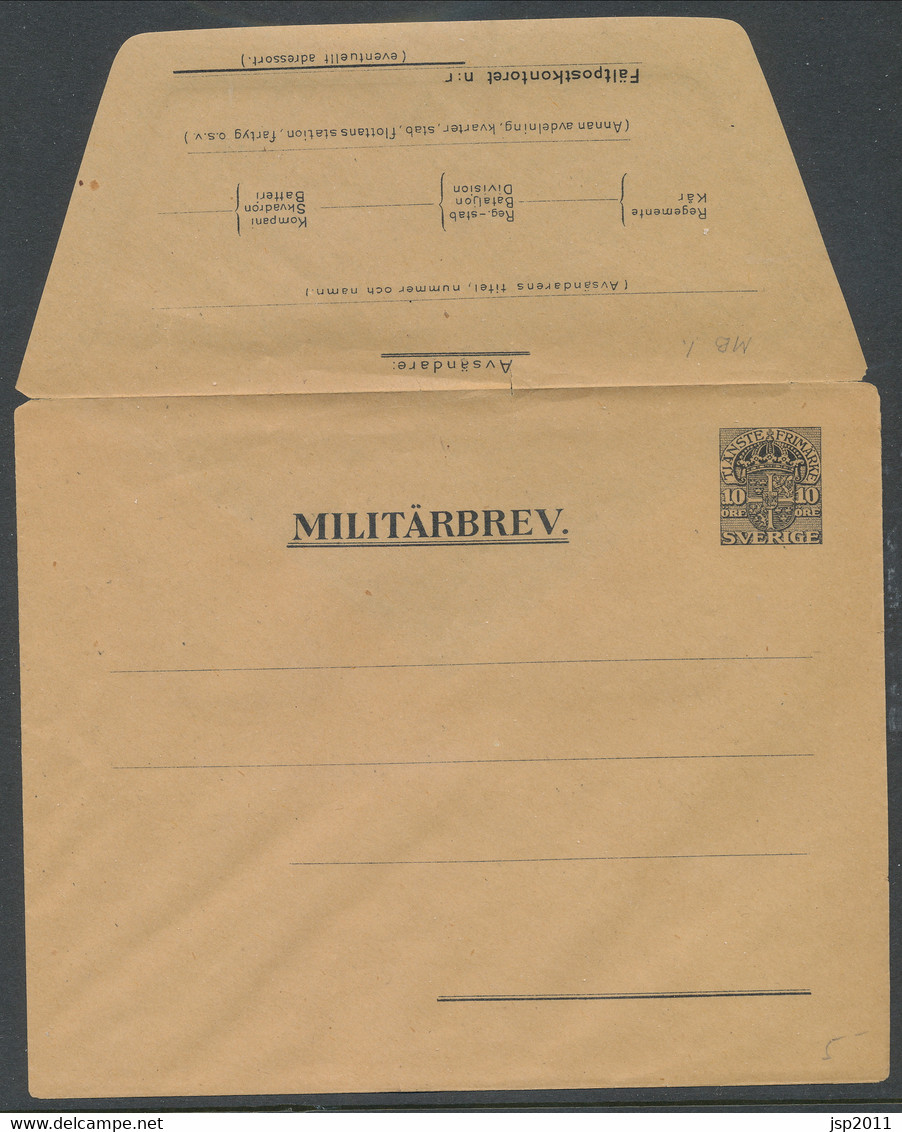 Sweden 1916 Facit # MU 1 - Military Letters Without Replay Stamps (MU), 10 öre. Unused. See Description. - Militaires