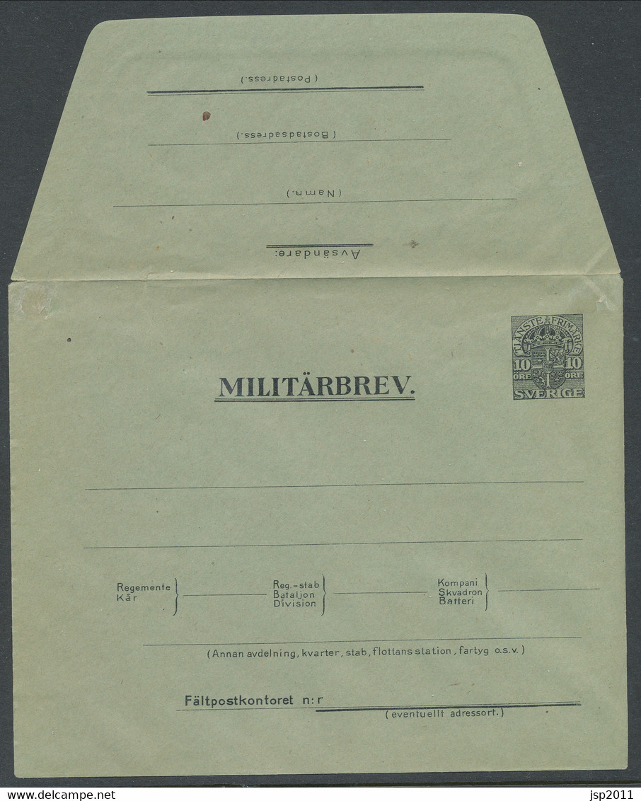 Sweden 1916 Facit # MU 2 - Military Letters Without Replay Stamps (MU), 10 öre. Unused. See Description. - Militaires