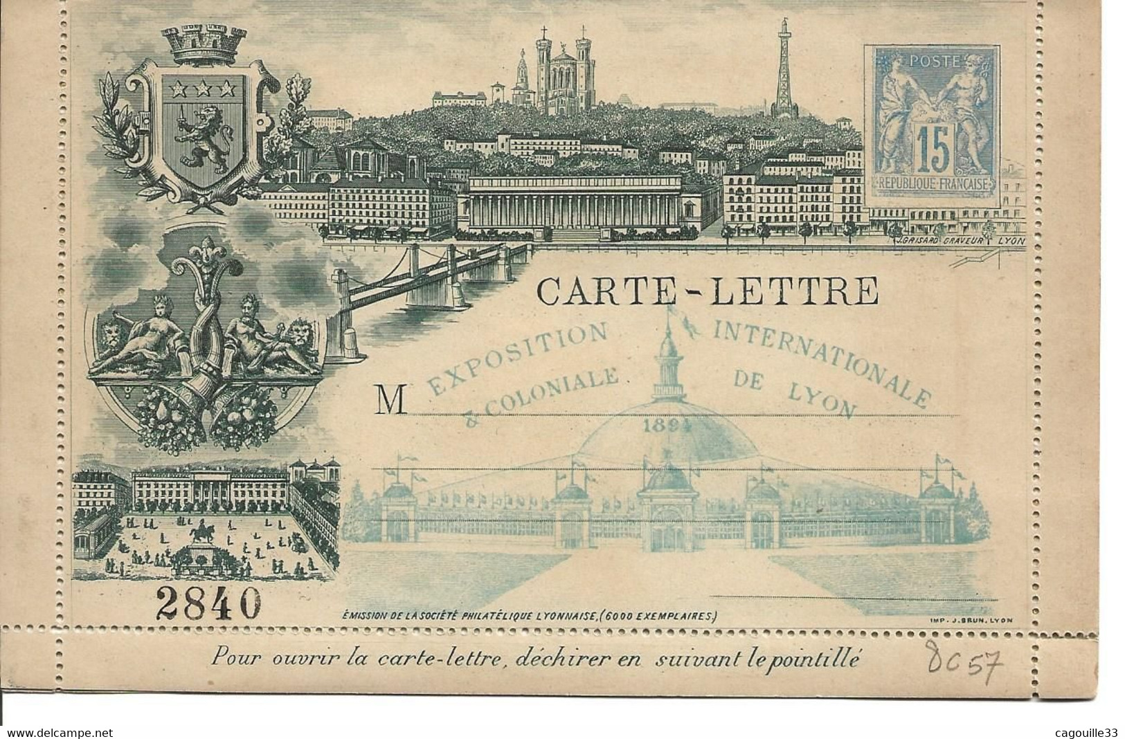 France  Carte Lettre  Sur Entier 15 C  Sage  Exposition Inter Et Coloniale De Lyon 1894 Neuve   RR   TB - Oblitérations Mécaniques (Autres)