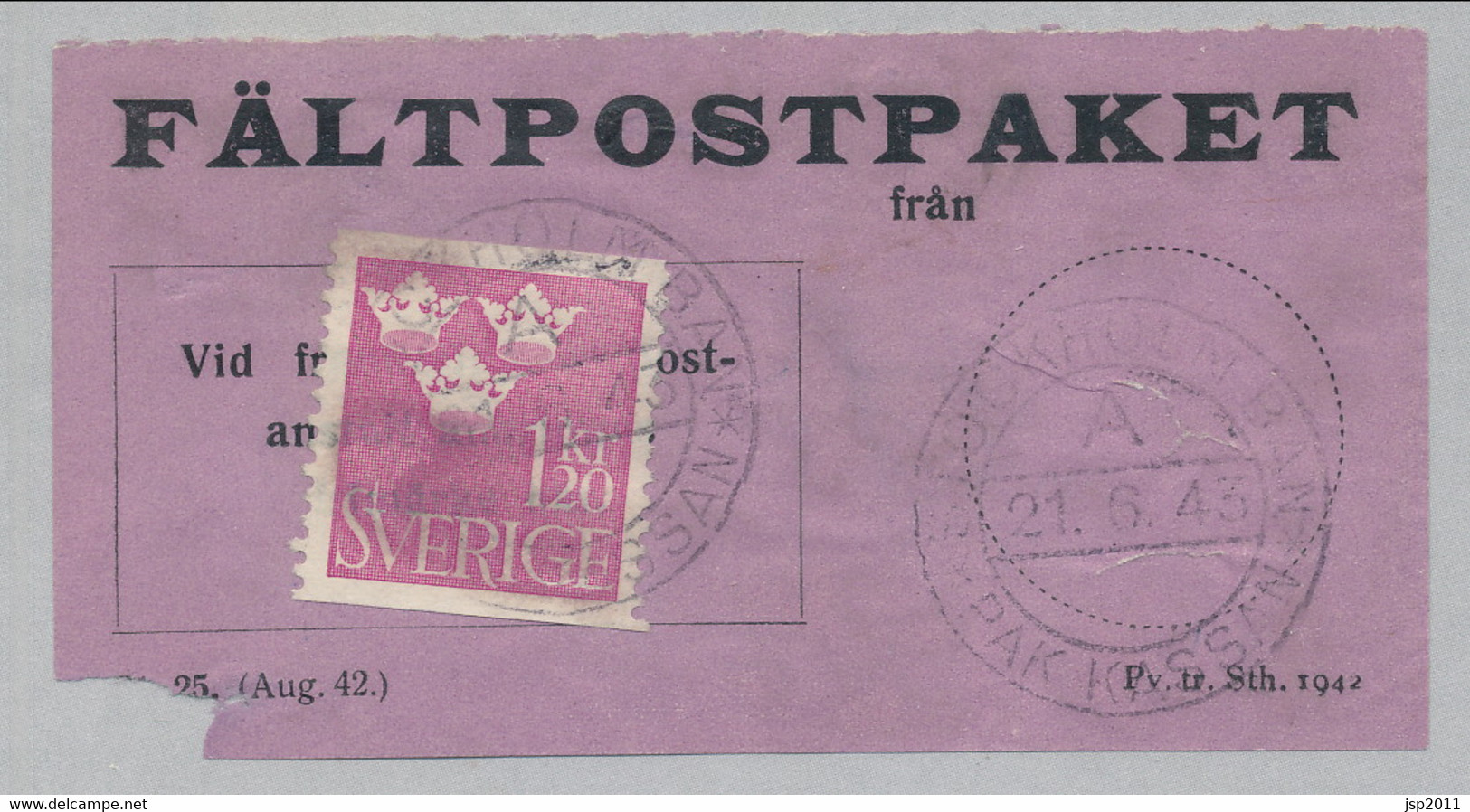 Sweden 1942, Facit # FPE Parcel Post Labels, STOCKHOLM BAN 21.6.42. See Description - Militärmarken