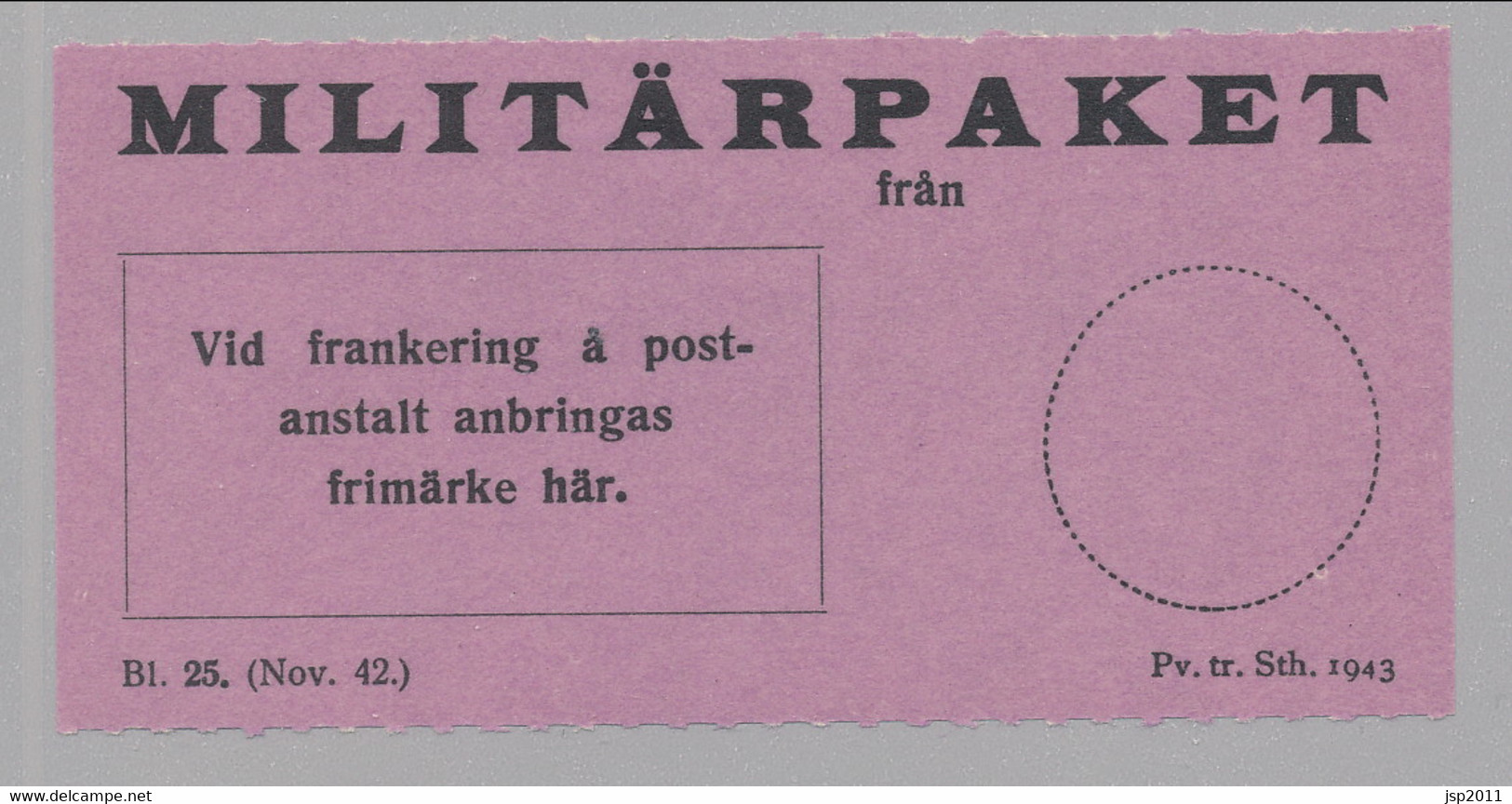 Sweden 1942, Facit # MPE Unused Parcel Post Label, See Description. - Militaires