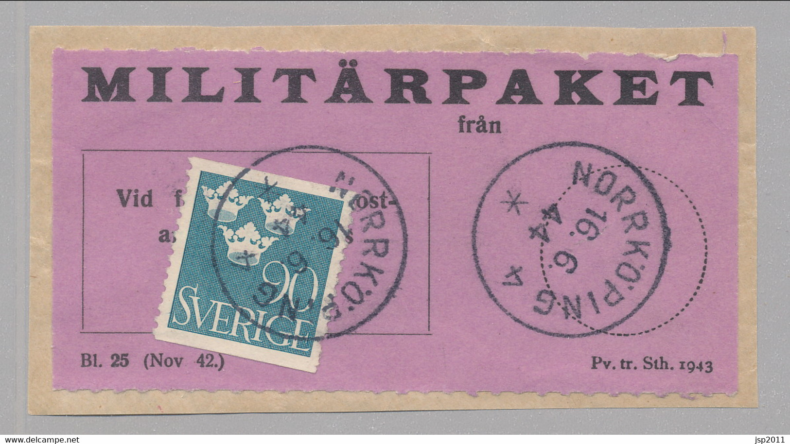 Sweden 1942, Facit # MPE V1. Parcel Post Label, See Description. - Military