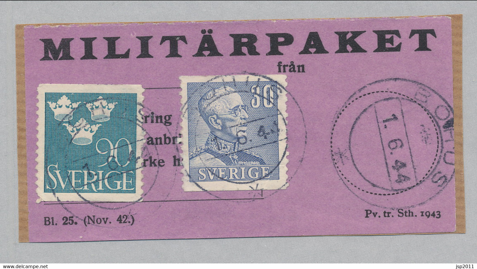 Sweden 1942, Facit # MPE V1. Parcel Post Label, BOHUS 1.6.44. See Description. - Militaires