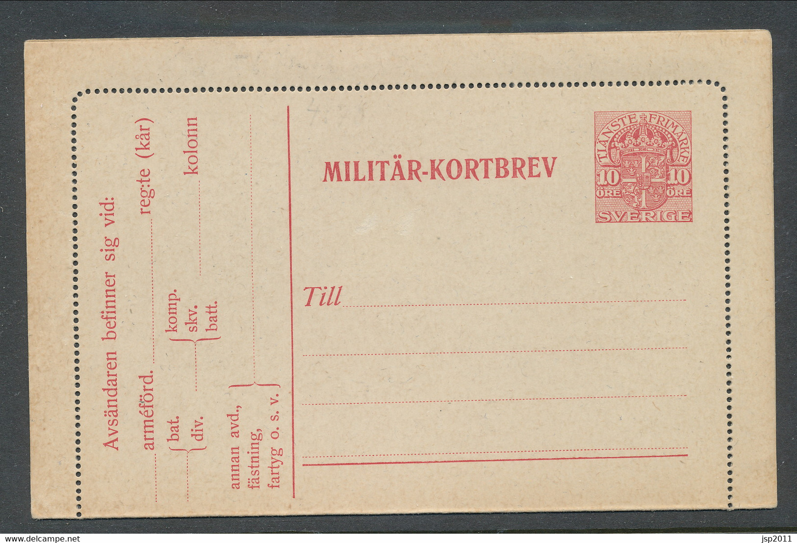 Sweden 1914, Facit # MkB 1 10 öre "Official Stamp". Unused. See Description - Military