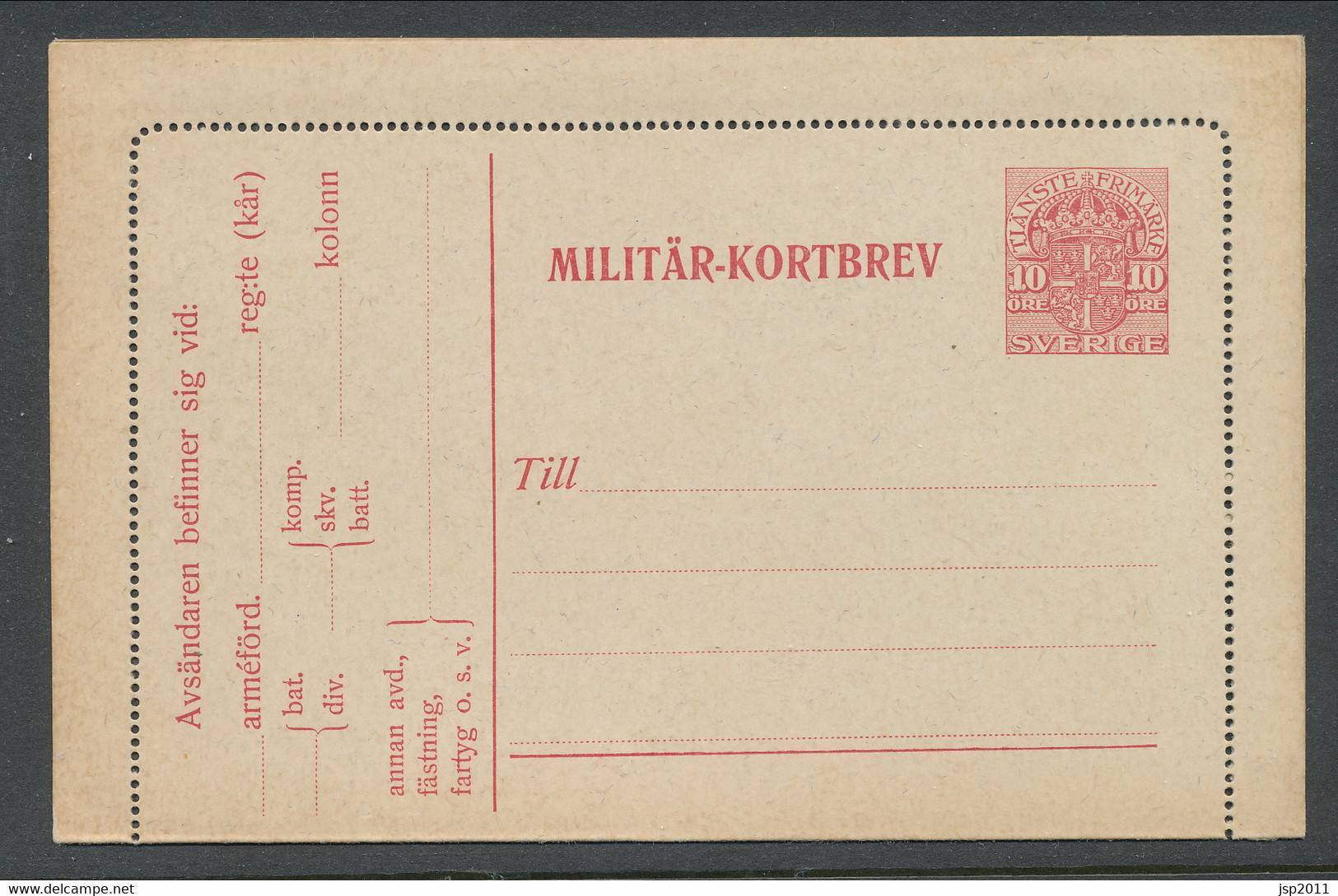 Sweden 1914, Facit # MkB 1 10 öre "Official Stamp". Unused. See Description - Military