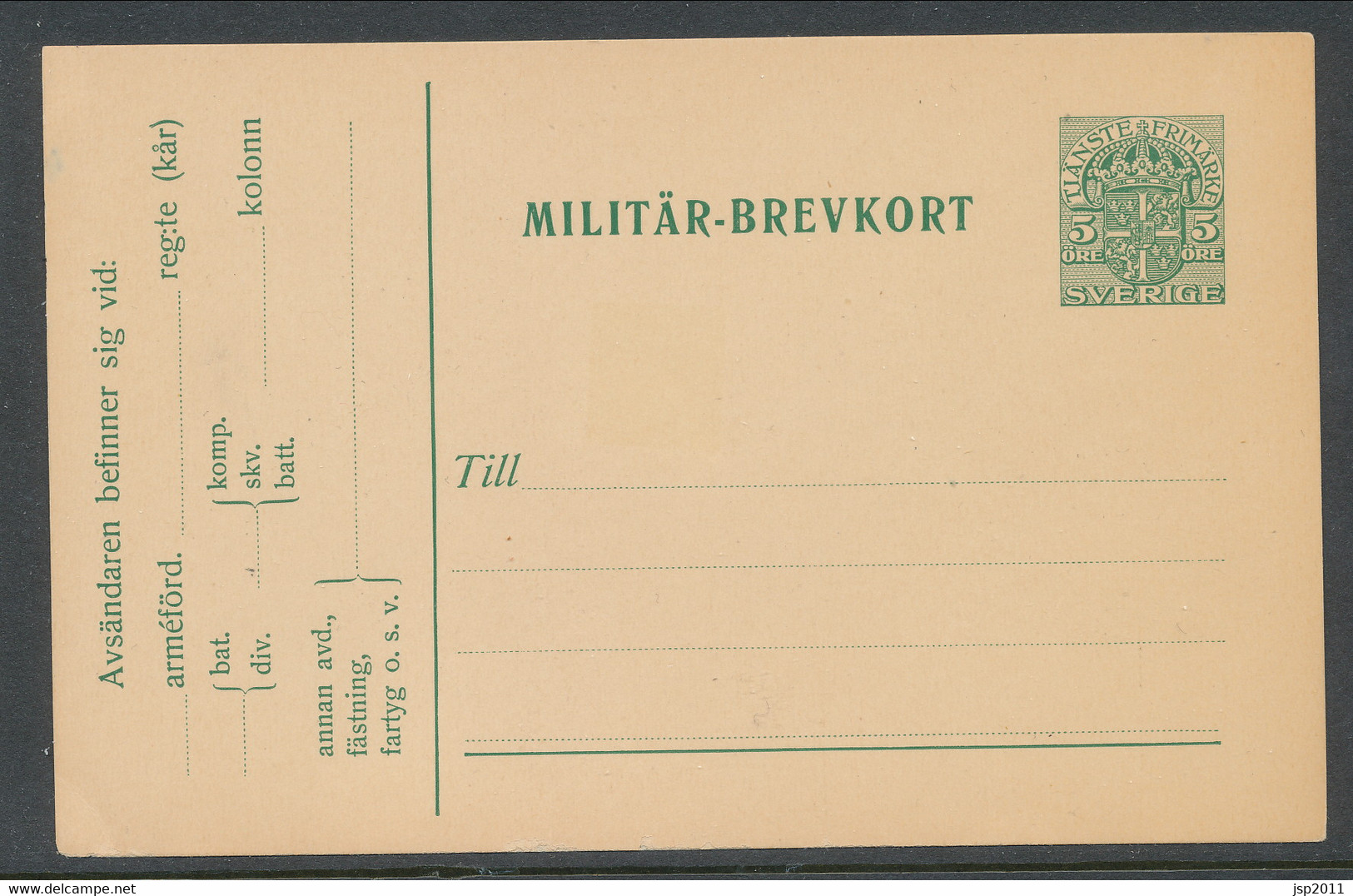 Sweden 1914-1916, Facit # MkB 1, 5 öre "Official Stamp". Unused. See Description - Military