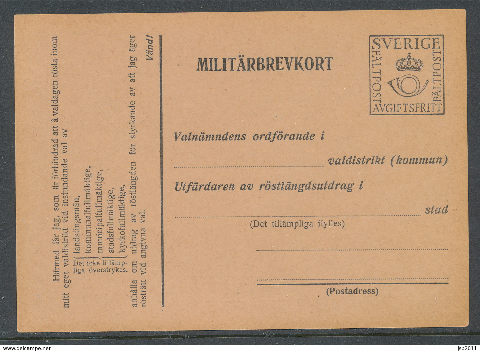 Sweden 1942, Facit # MkB 6B . For Extract Of The Electoral Register. Unused. See Description - Military