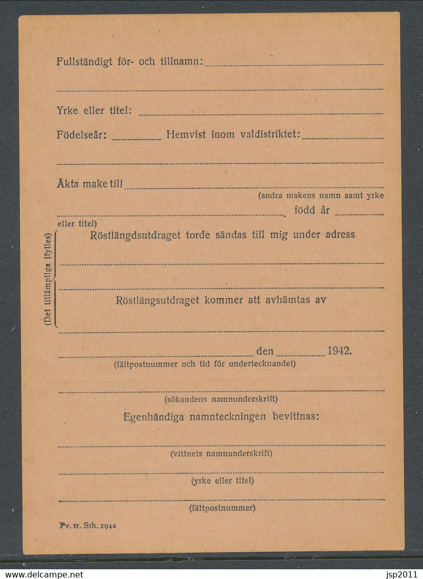 Sweden 1942, Facit # MkB 6B . For Extract Of The Electoral Register. Unused. See Description - Militärmarken