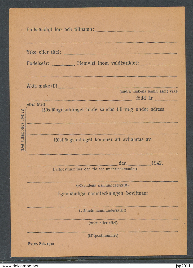 Sweden 1942, Facit # MkB 6B . For Extract Of The Electoral Register. Unused. See Description - Militares