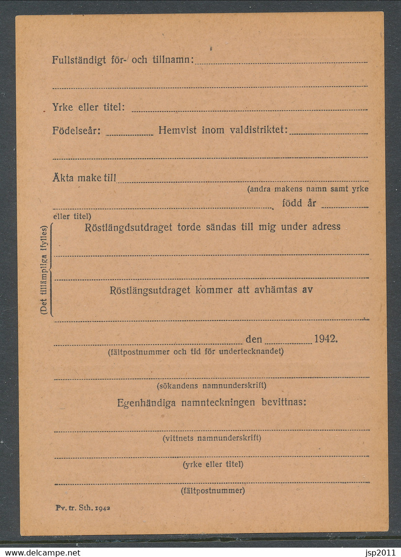 Sweden 1942, Facit # MkB 6B . For Extract Of The Electoral Register. Unused. See Description - Militares