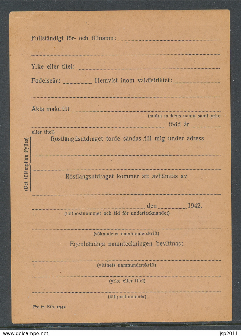 Sweden 1942, Facit # MkB 6B . For Extract Of The Electoral Register. Unused. See Description - Militärmarken