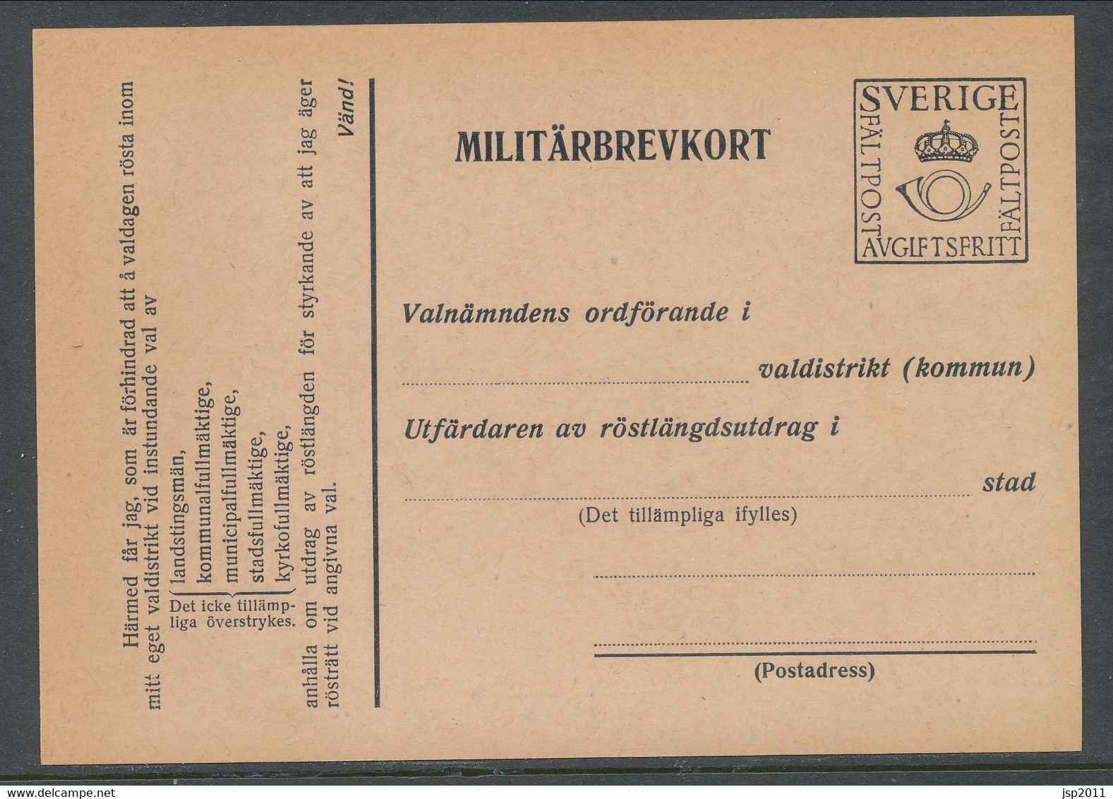 Sweden 1942, Facit # MkB 6B . For Extract Of The Electoral Register. Unused. See Description - Militares