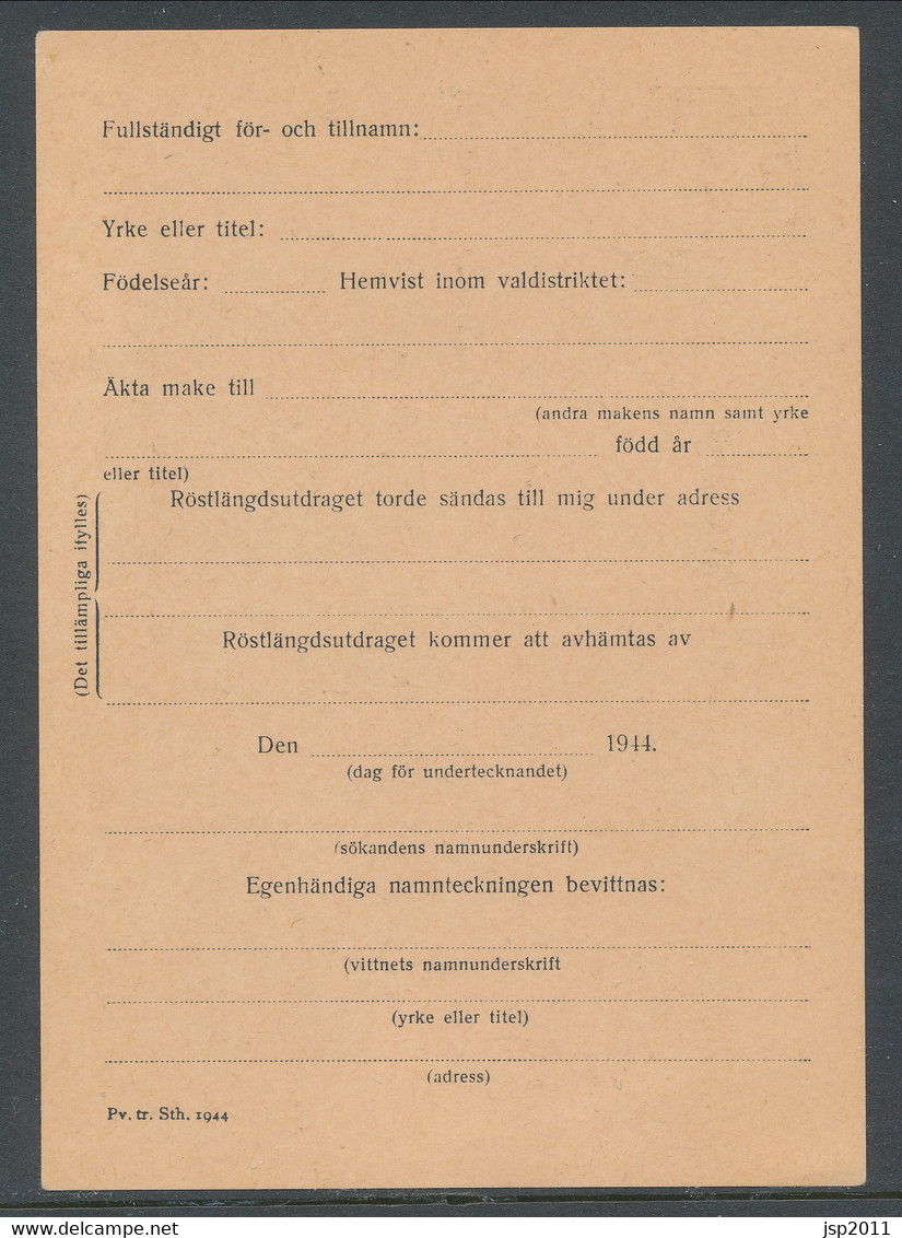 Sweden 1944, Facit # MkB 6C . For Extract Of The Electoral Register. Unused. See Description - Military