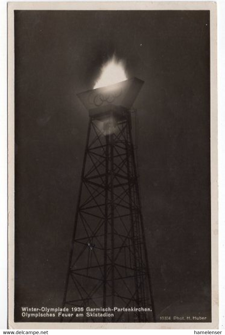 52068 - Deutsches Reich - 1936 - Winterolympiade, Olympisches Feuer Am Skistadion, Gebr. (Marken Abgefallen) - Jeux Olympiques