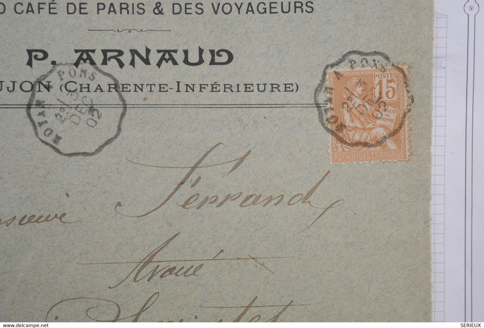 G 20 FRANCE BELLE LETTRE  DEVANT  1902 GRAND CAFé DE PARIS  ROYAN POUR SAINTES   + AFFR. INTERESSANT - 1900-02 Mouchon