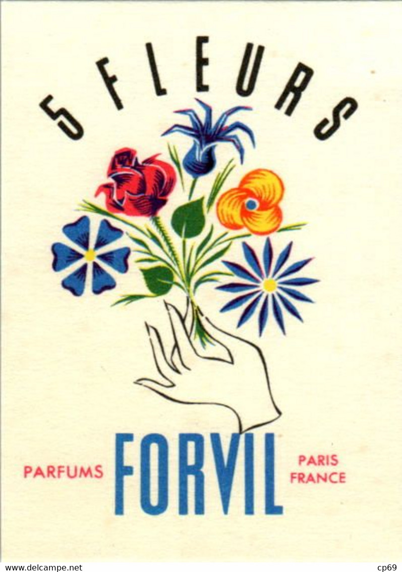 Carte Parfumée Parfums 5 Fleurs Fleur Flower Fiore Forvil à Paris 5,7 Cm X 8 Cm Dos Blanc Superbe.Etat - Non Classificati