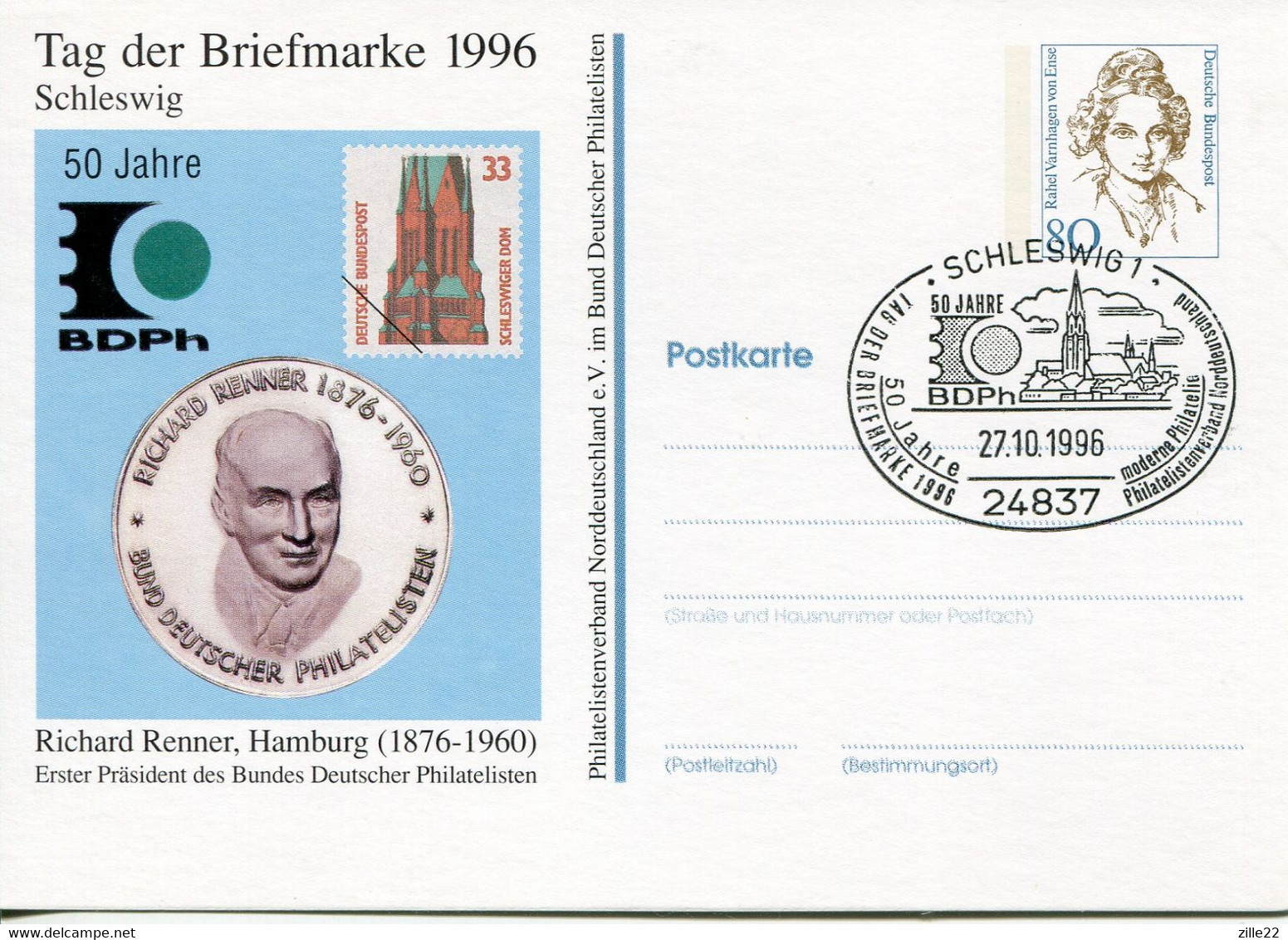 Germany Deutschland Postal Stationery - Private Card - CTO - Von Ense Design - Stamp Day, 50th Collectors Union Jubilee - Cartes Postales Privées - Oblitérées