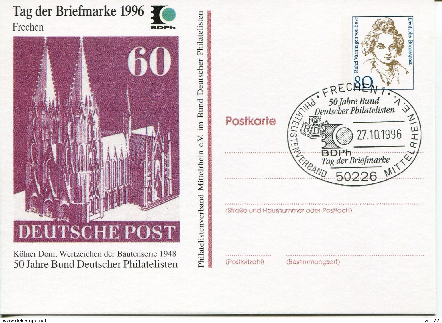 Germany Deutschland Postal Stationery - Private Card - CTO - Von Ense Design - Stamp Day, 50th Collectors Union Jubilee - Cartes Postales Privées - Oblitérées