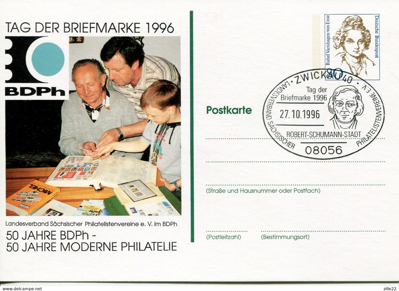 Germany Deutschland postal stationery - private card - CTO - von Ense design - stamp day, 50th collectors union jubilee