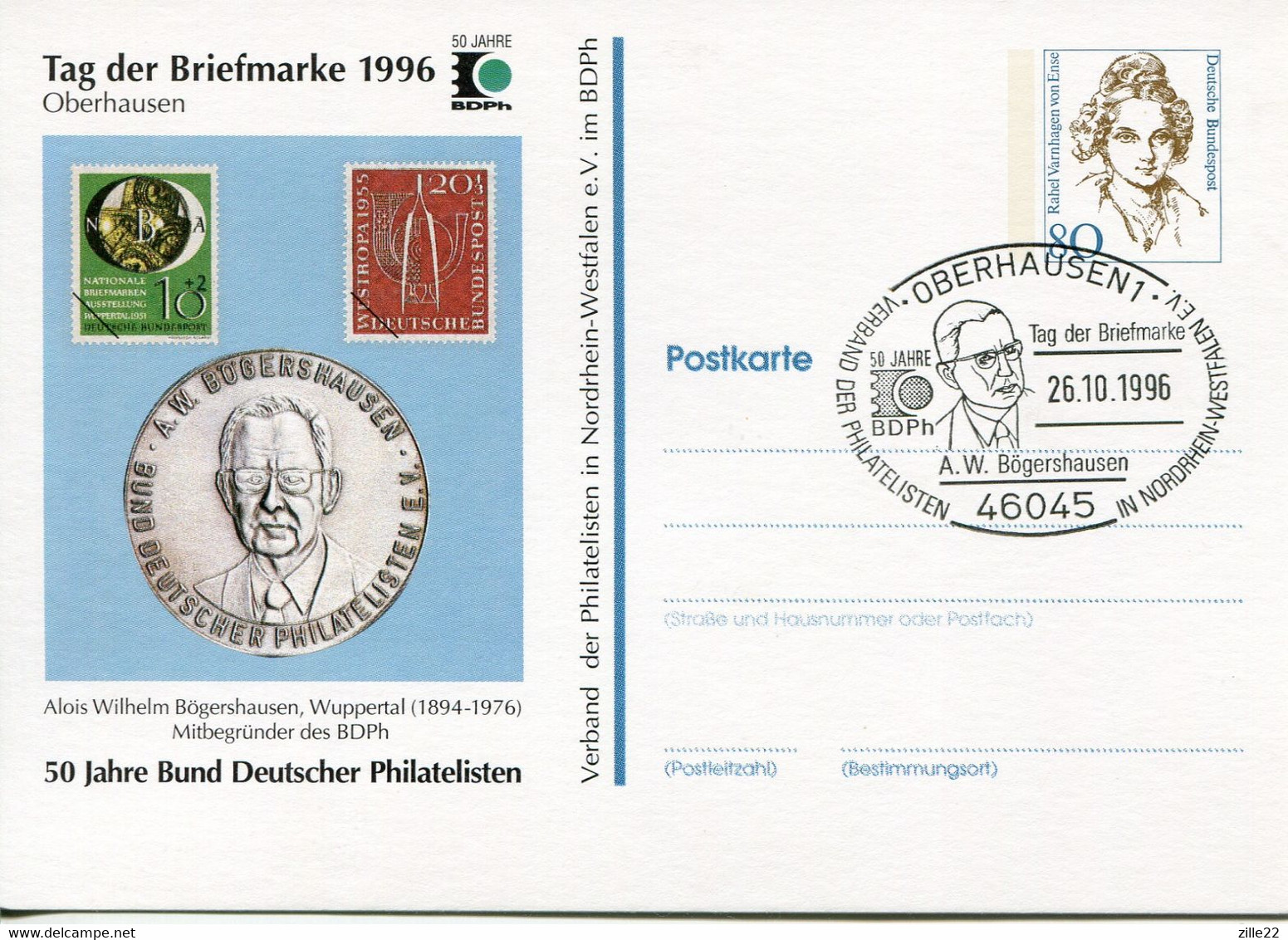 Germany Deutschland postal stationery - private card - CTO - von Ense design - stamp day, 50th collectors union jubilee