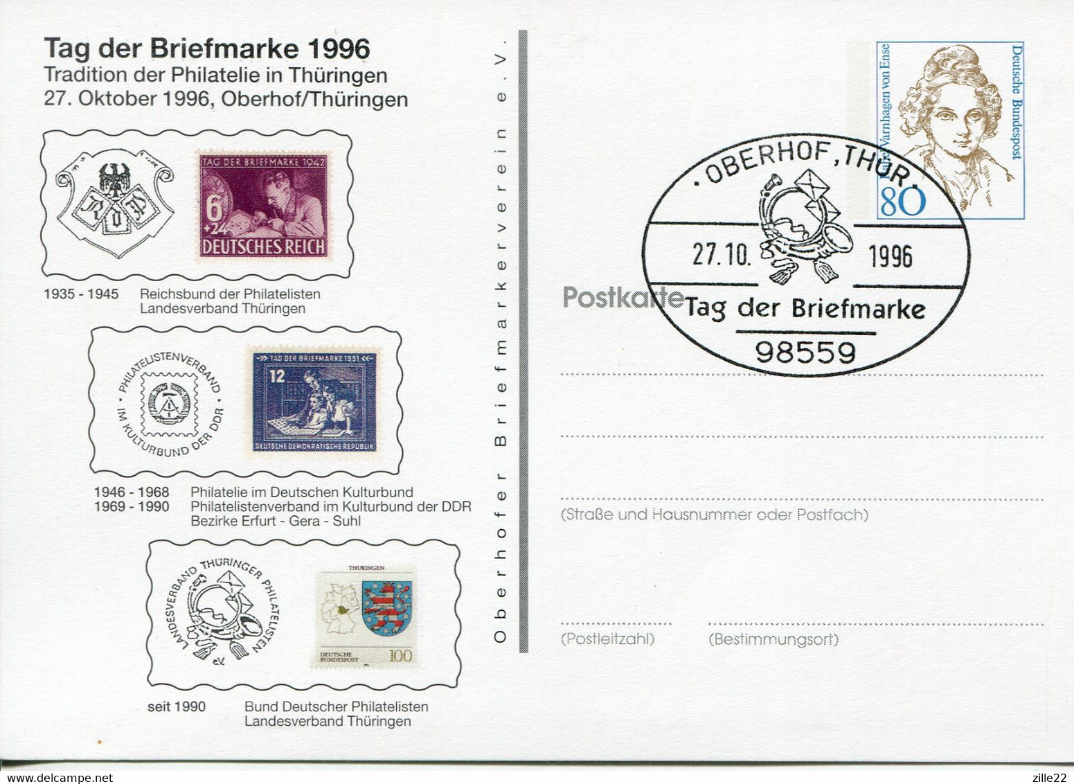 Germany Deutschland postal stationery - private card - CTO - von Ense design - stamp day, 50th collectors union jubilee