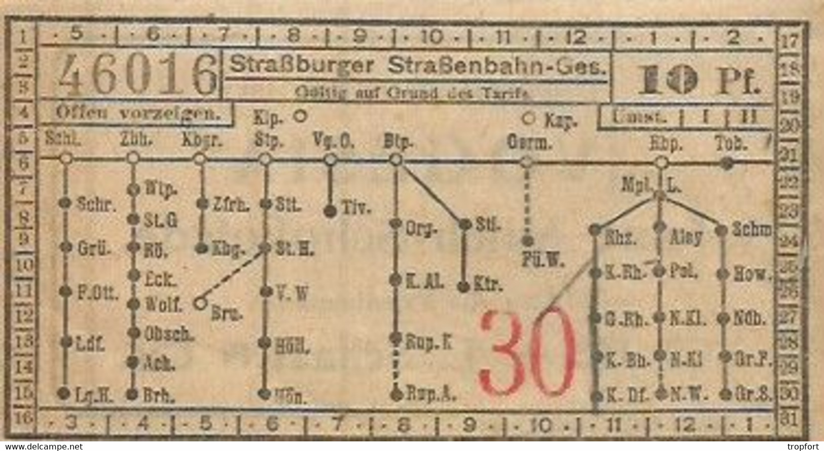Ticket De Tramway Ancien Strasbourg 1926 "Compagnie Des Tramways Strasbourgeois - 10 Cts" Alsace - Europa