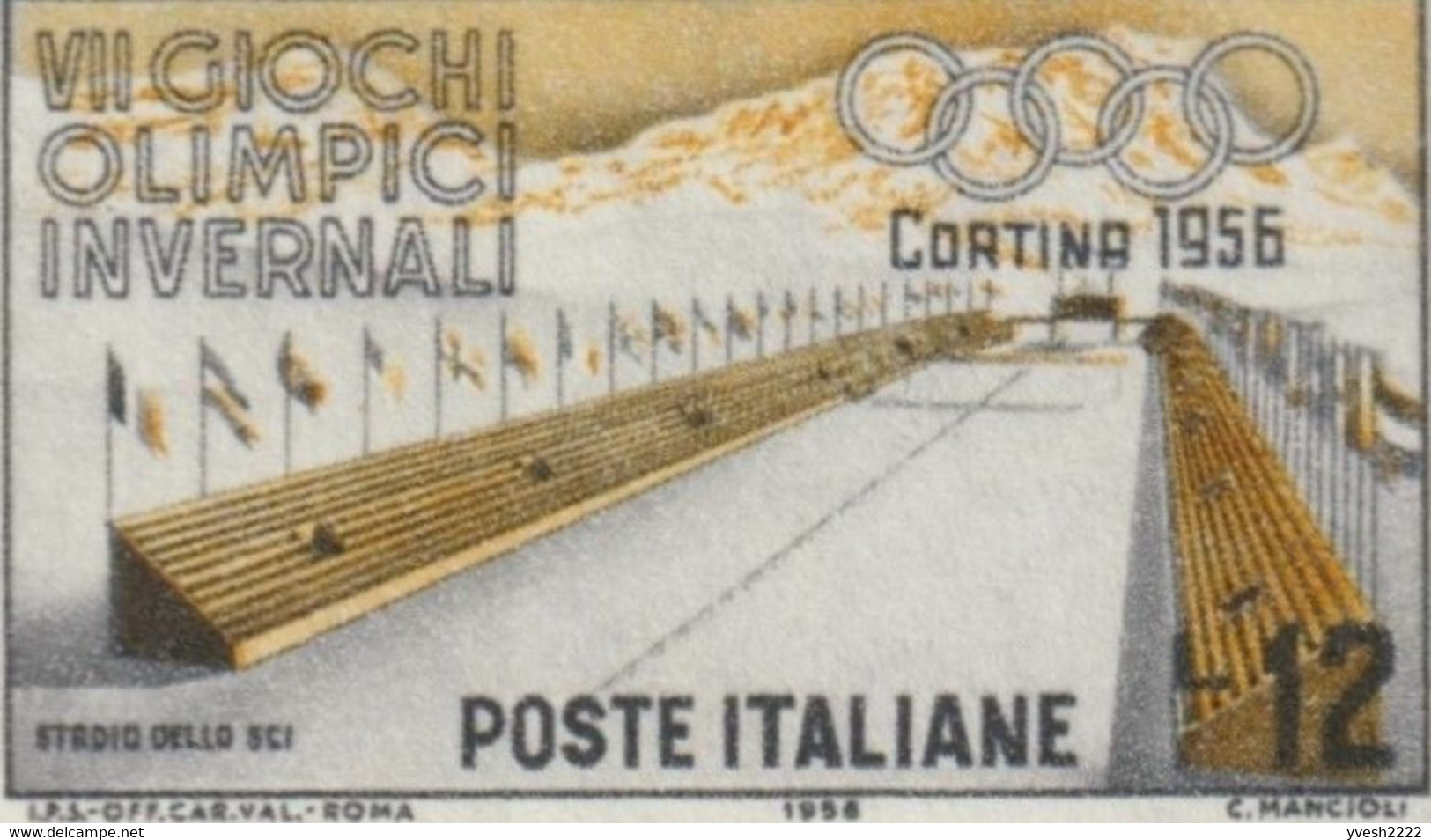 Italie 1956 Y&T 721 Unificato 794. Bloc De 4 Interpanneaux. Jeux D'hiver Cortina D'Ampezzo. Arrivée De Ski - Winter 1956: Cortina D'Ampezzo