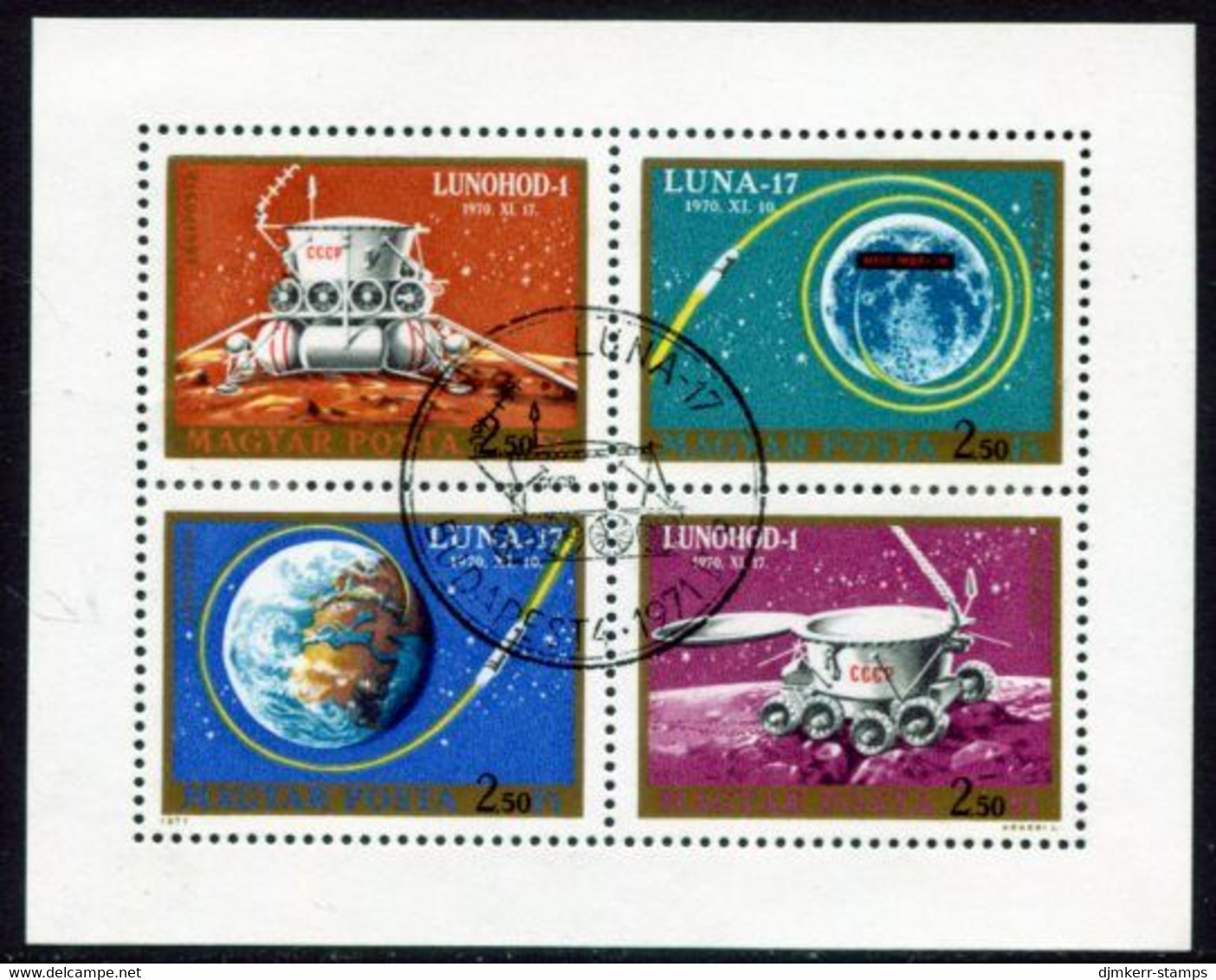 HUNGARY 1971 Luna 17 Moon Landing Sheetlet Used  Michel 2654-57A Kb - Usado