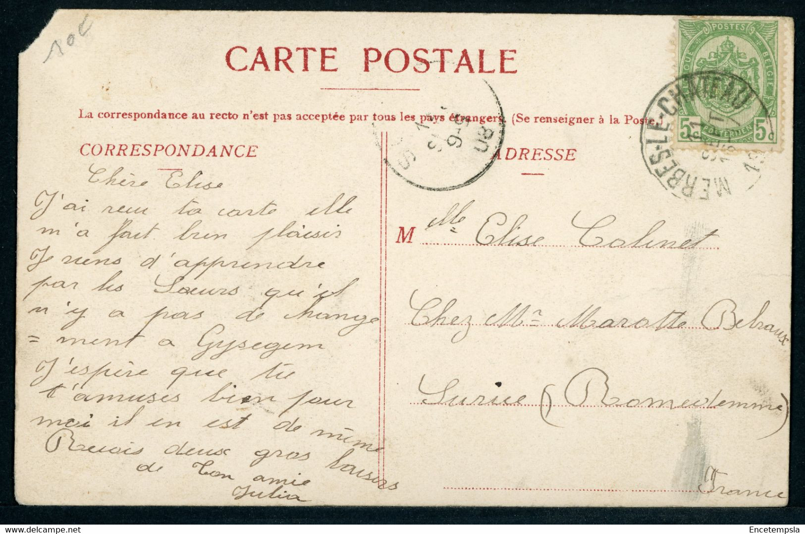 CPA - Carte Postale - Belgique - Merbes Le Château - Le Châlet - 1908  (CP20304) - Merbes-le-Château