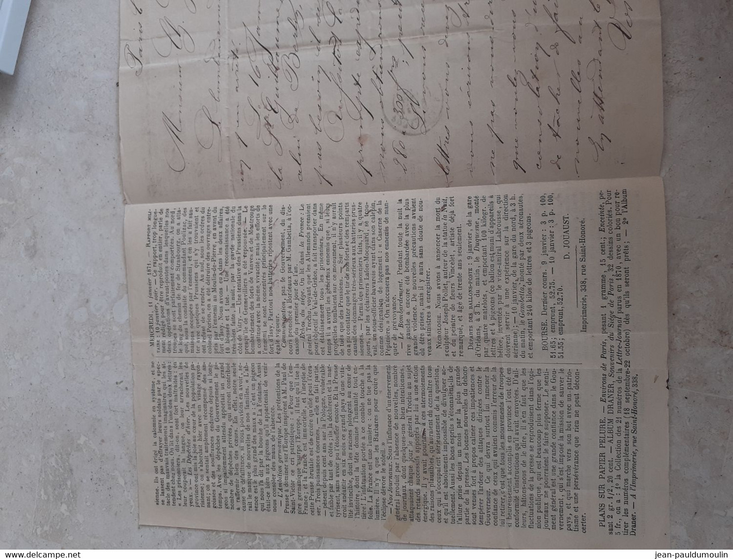 BALLON MONTE DU 12JANVIER 1871GAZETTE N°21 SUPER ETAT DE CONSERVATION 4eme Levée - 1870 Assedio Di Parigi