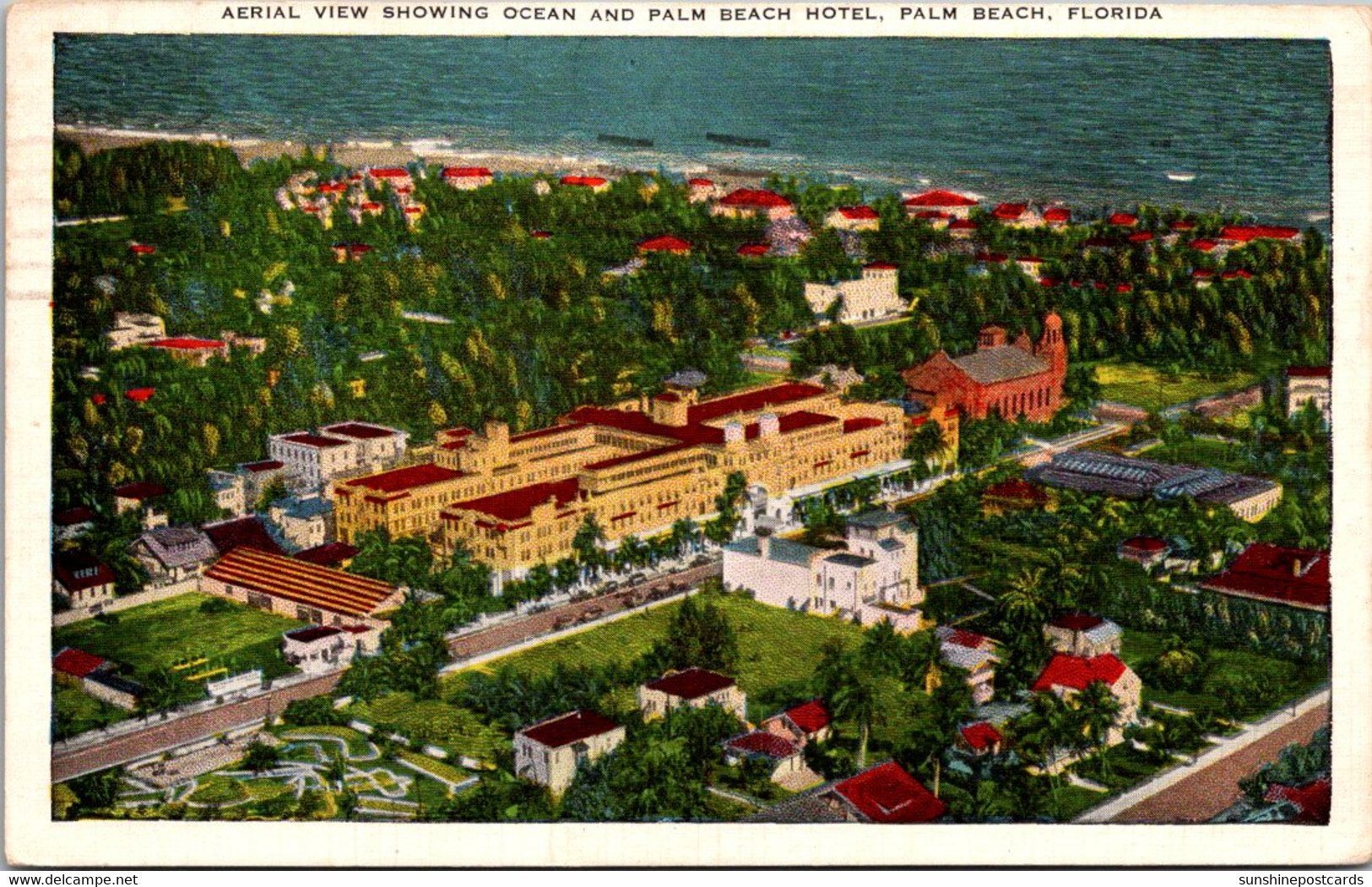 Florida Palm Beach Aerial View Showing Ocean And Palm Beach Hotel 1946 - Palm Beach