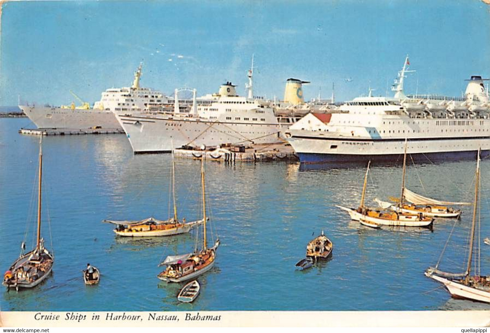 014159 "ANTILLE - CRUISE SHIPS IN HARBOUR, NASSAU , BAHAMAS - NAVI FLAVIA, FREEPORT 1"  ANIMATA, BARCHE. CART  SPED 1973 - Bahama's