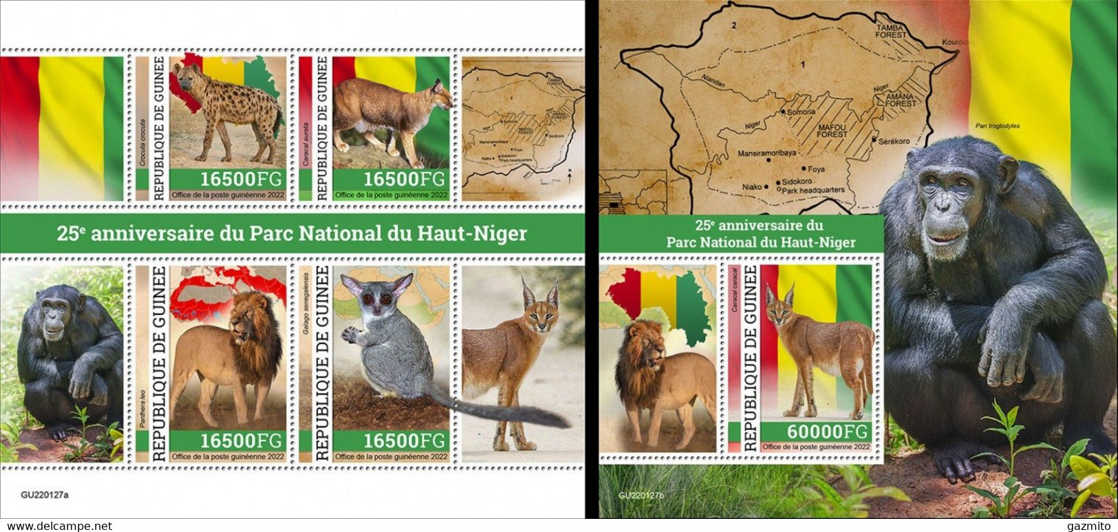 Guinea 2022, Park, Monkey, Lion, Iena, Flag, Map, 4val In BF+BF - Geography