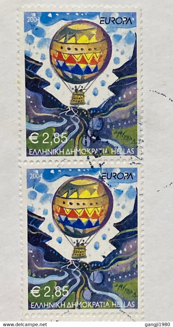 GREECE 2004, EUROPA BALLOON,SHIP ,SEA ,GEORO RATE ,PEEKI CITY REGISTER COVER TO INDIA - Brieven En Documenten