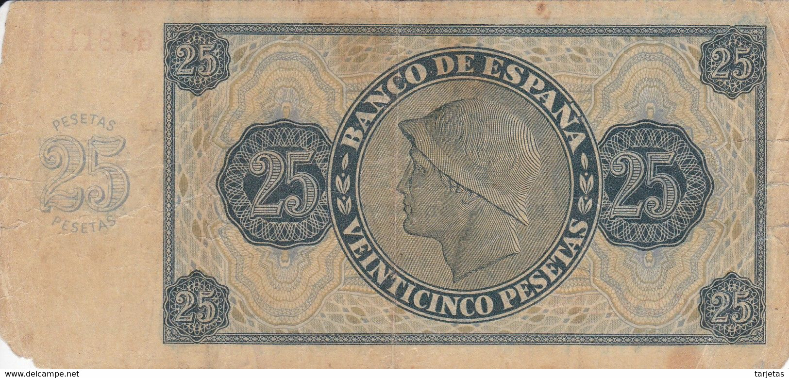 BILLETE DE ESPAÑA DE BURGOS DE 25 PTAS DEL 21/11/1936 SERIE G (BANKNOTE) - 25 Peseten