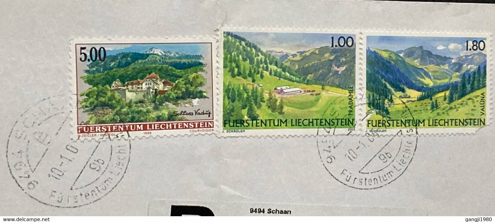 LIECHTENSTEIN 2006, 3 STAMPS USED IN SWITZERLAND REGISTERED!!! INTERESTING SCHAAN CITY CANCELLATION!!! COVER TO ENGLAND - Covers & Documents